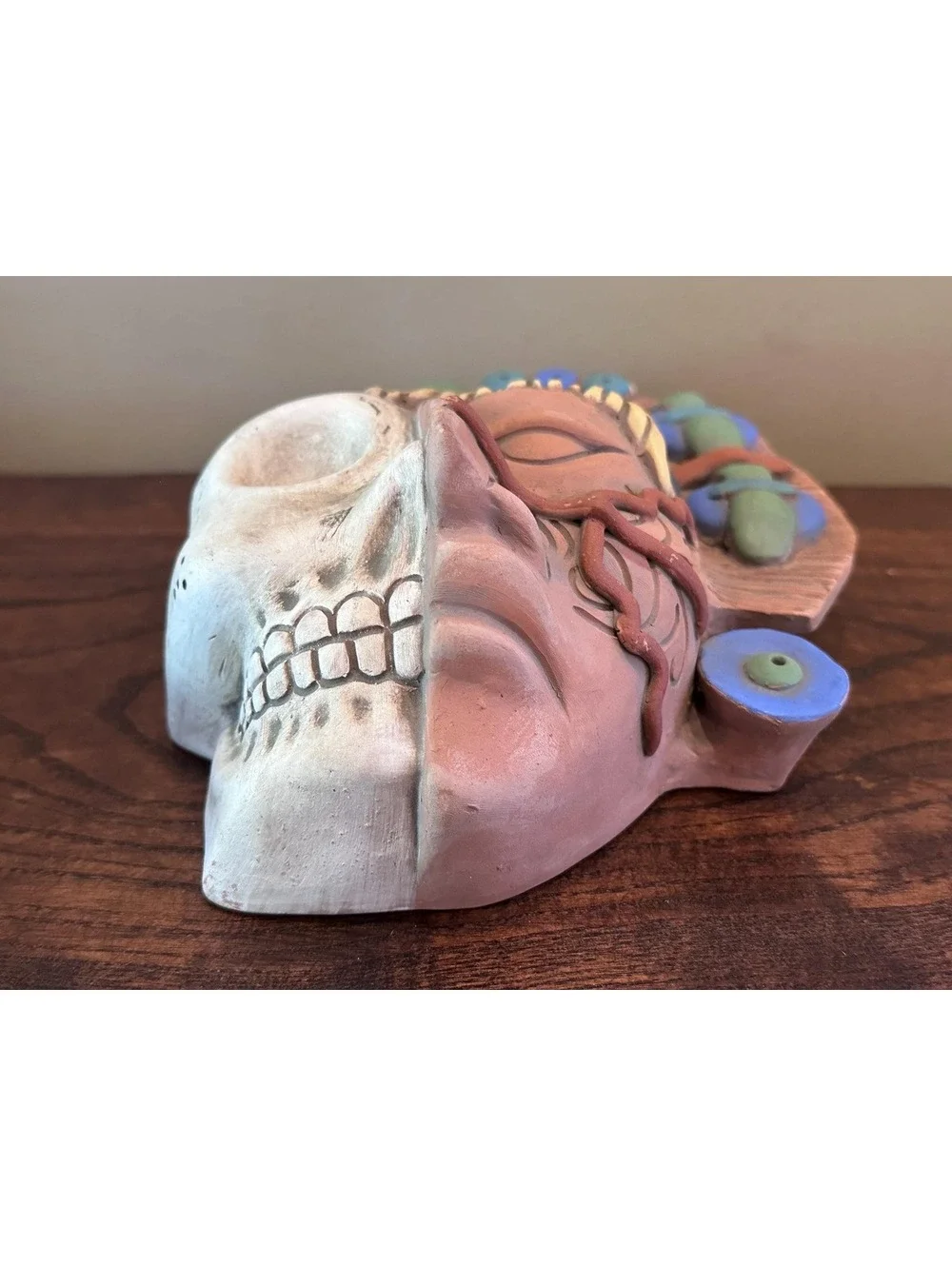 Life and Death Duality Ceramic Aztec-Inspired Mask
